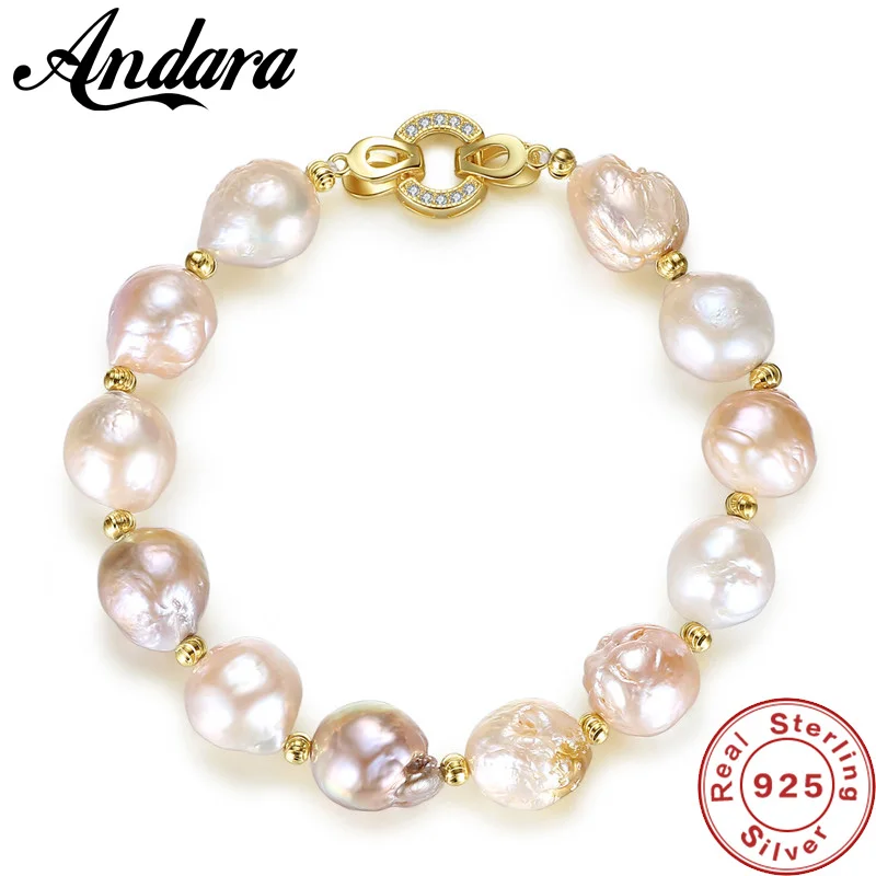 Baroque Pearl Bracelet New Simple 925 Sterling Silver Freshwater Pearl Bracelet Gold  buckle For Women Best Birthday Jewelry