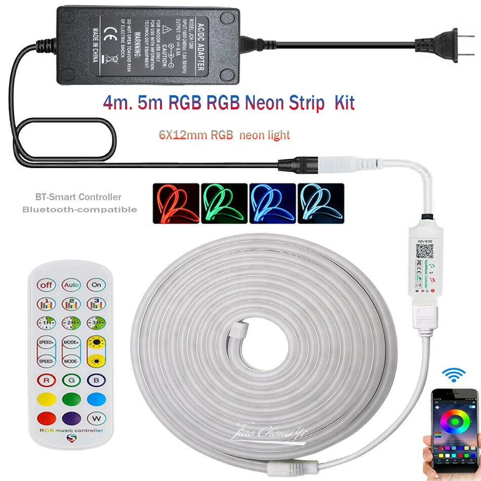 RGB Neon lights 6x12mm 3535 96LEDs/m Flexible LED Strip lithg Tape DC12V Bluetooth-compatible Smart controller 24Key remote Kit