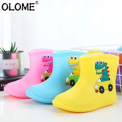 Kid Girls Rain Boots Cartoon Water Shoes with Cotton Liner All Seasons Rain Boots for Children OLOME Baby Boys Waterproof Shoes