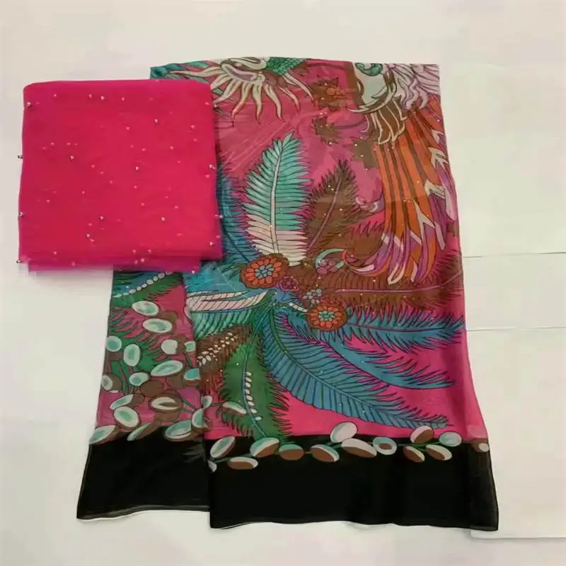 2021 New Fashion High Quality Printed Silk Chiffon Fabric 5+2 Yards For Ladies To Wear Soft Comfortable Silk Chiffon Fabric.1029