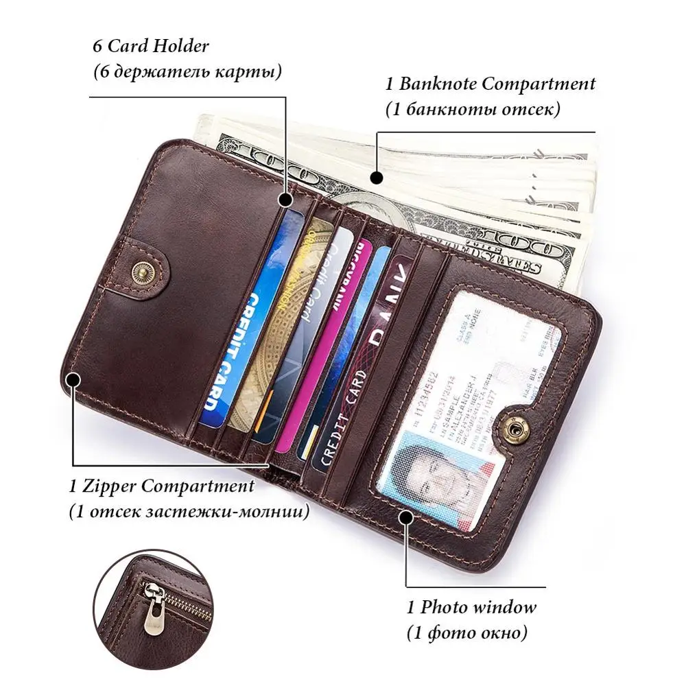 KAVIS Genuine Leather Wallet Men Coin Purse Male Cuzdan PORTFOLIO Portomonee Man ID Card Holder Mini Free Name for Gift