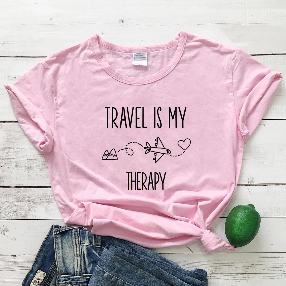 Travel Is My Therapy T-shirt Casual 90s Women Adventure Outdoor Tshirt Unisex Summer Graphic Airplane Mode Tees Tops Streetwear