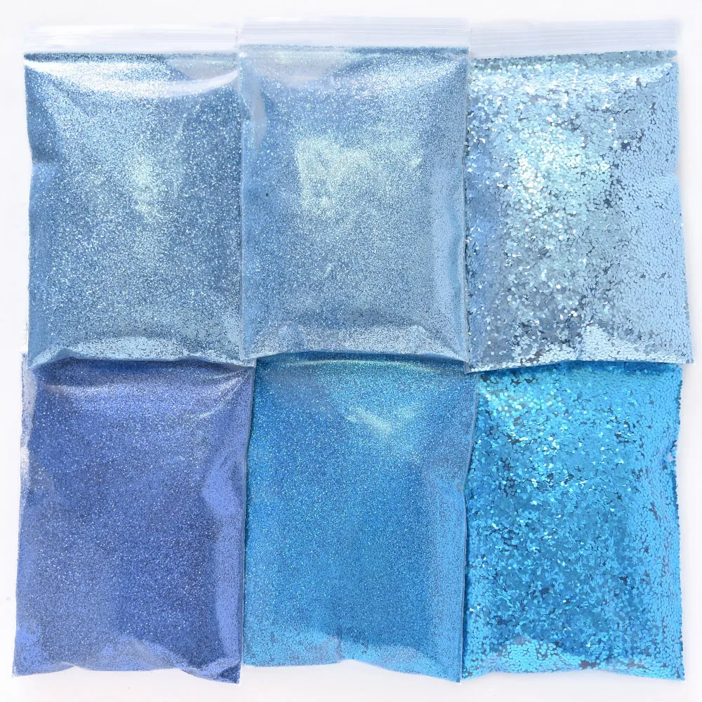 

6Bag Starry Blue Series Nail Glitter 3D Mixed Hexagon Gradient Laser Sequins Ultra-thin Flash Sparkly Powder Nail Art Decoration