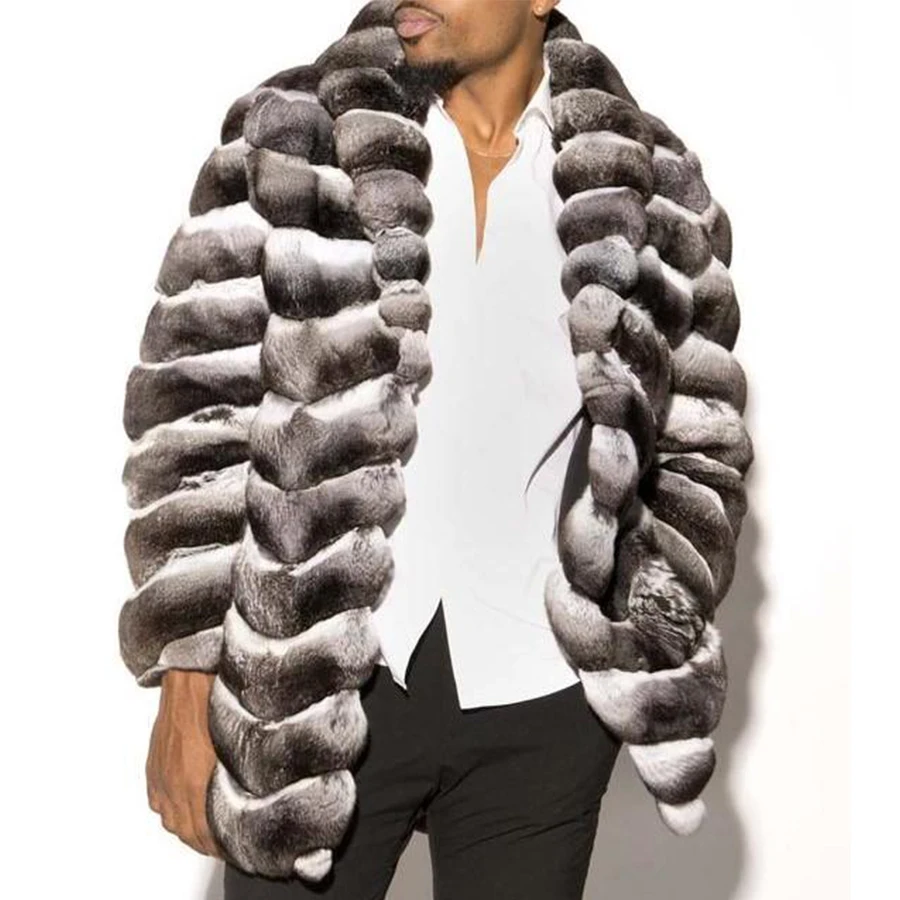 Fur Coat Men Real Fur Jacket Rex Rabbit Fur Overcoat Bomber Jacket Coat For Men High Quality