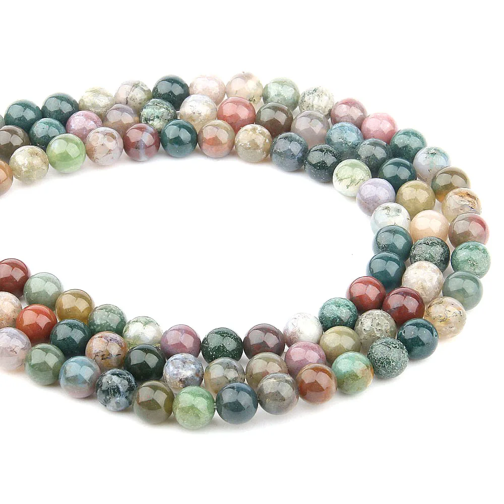 Natural Stone Beads Indian Agat Amazonite Unakite Stone 4/6/8/10/12mm Loose Beads for Jewelry Making Necklace DIY Bracelet