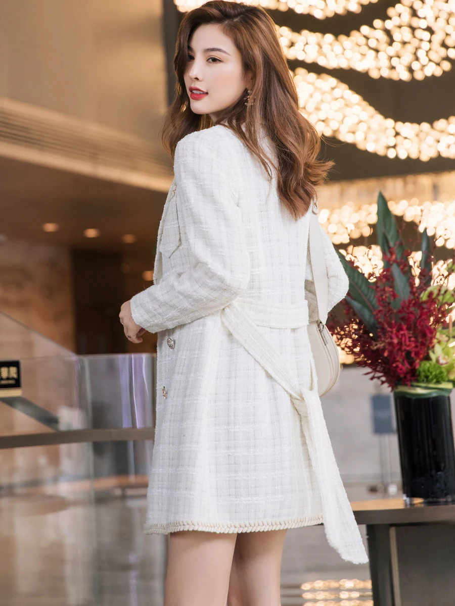 Small Sweet Style Long Trench Coat Female New Spring Autumn 2023 Woman Fashion Large Lapel Elegant Temperament The Waist Jacket