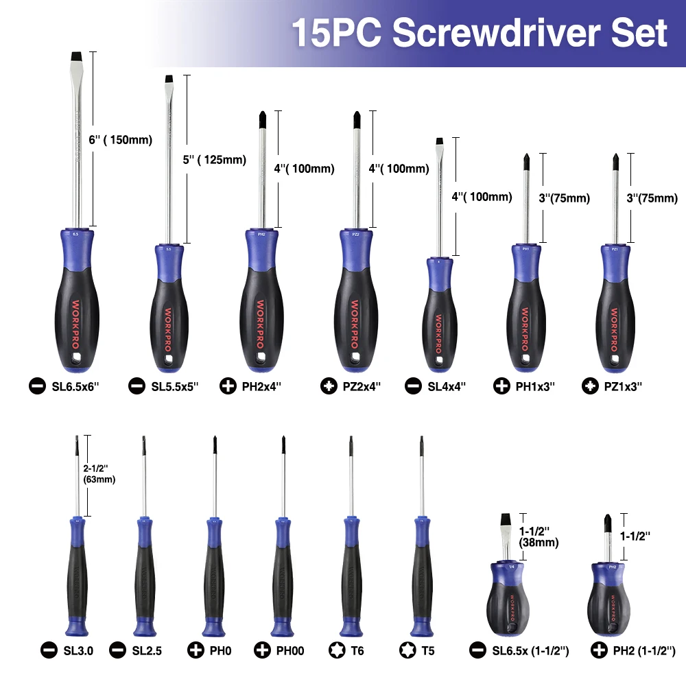WORKPRO 16-37PC CR-V Screwdriver Set With Magnetic Tips Home Tool Set Precision Screwdrivers for Phone Screw Driver