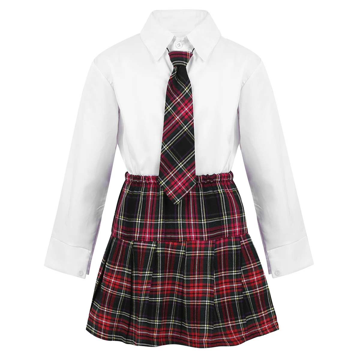 Bambini ragazze uniformi scolastiche in stile britannico studente Cosplay Anime Costume abito manica lunga cappotto con camicia cravatta Mini gonna Set