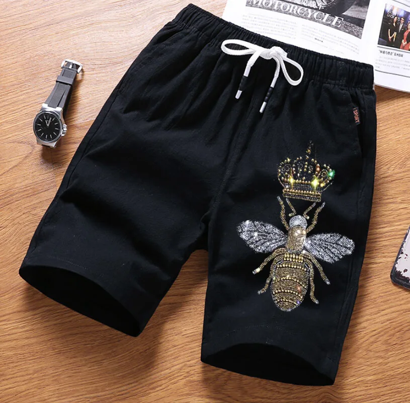 Hot drill  Men Joggers Shorts Mens Rhinestones Short Pants Fitness  Male Beach 