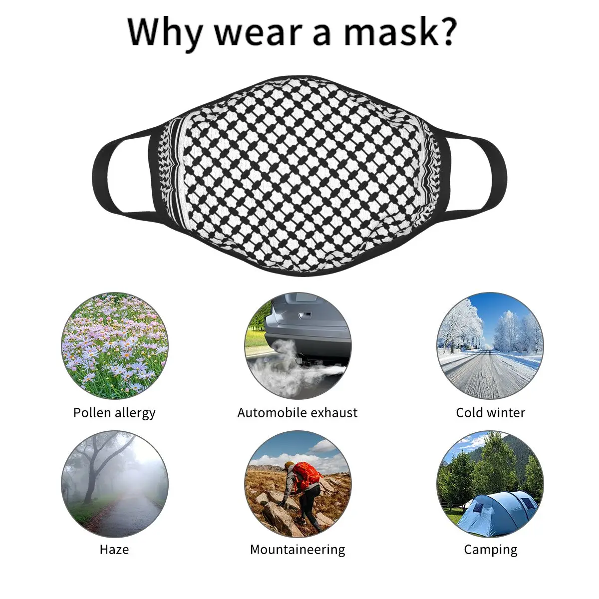 Keffiyeh-mascarilla facial reutilizable, máscara de protección para la boca, respirador, negra y árabe