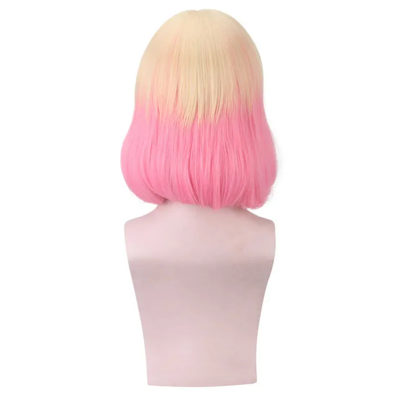 Peruca de cosplay de anjos da morte feminina, perucas curtas de anime, ala Lolita amarela e rosa, cabelo curto gradual