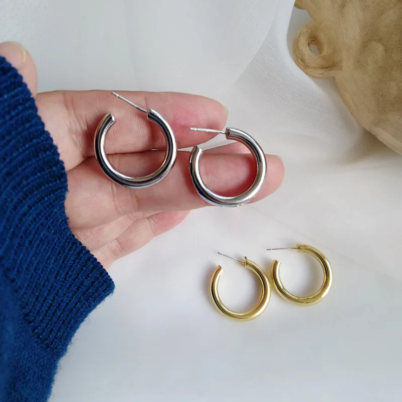 925 Silver Needle Popular Jewelry Earrings Round Gold Color Small Hoop Earrings Simply For Women Jewelry Girl Student Gifts