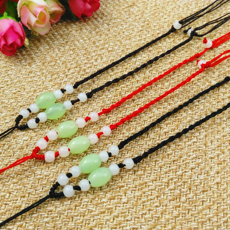 Great Green Bead Necklace Hand-Knitted Pendant Jadeite Hanging Rope DIY Accessories