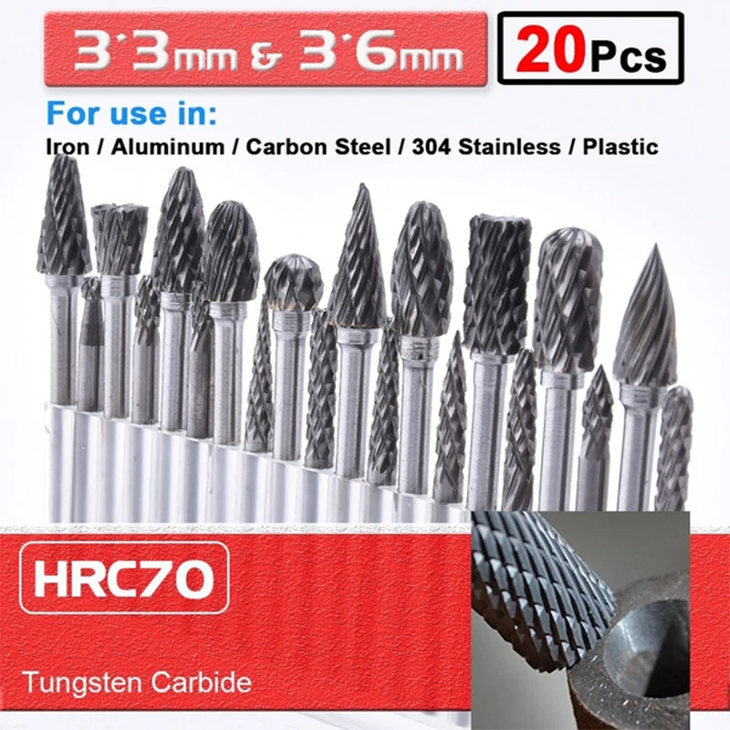 

20pcs Tungsten Carbide Rotary Point Burr Die Grinder Shank Set 3*3mm & 3*6mm