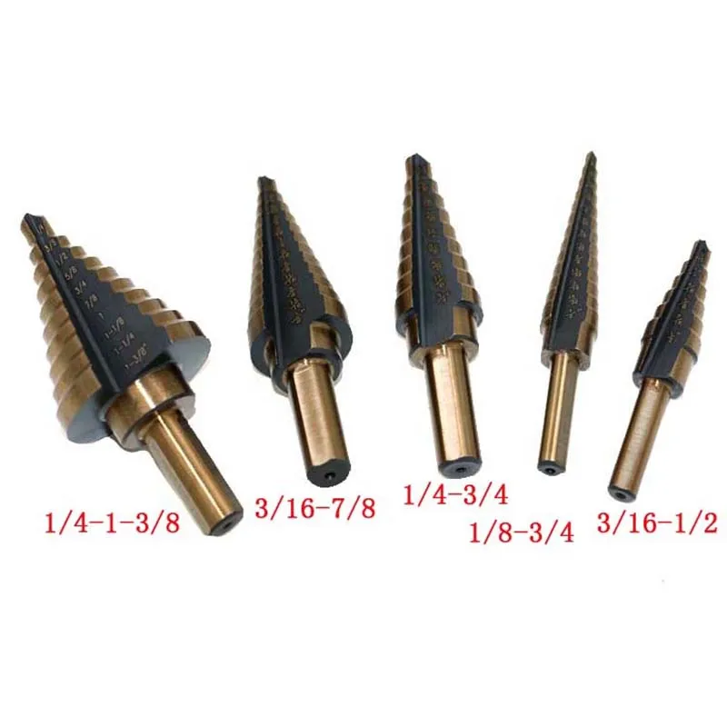 5pcs Cono Fresa Foro del Cono di Titanio Rivestito Step Punta Del Trapano In Metallo Hex Core Lavorazione Dei Metalli