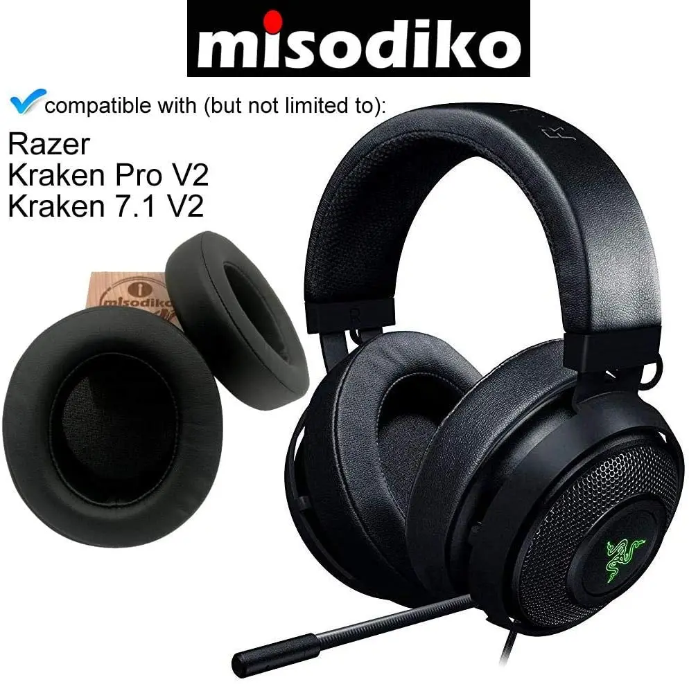 Coussinets d'oreille de remplacement avec anneau en plastique, Kit de protection pour casque de jeu Razer Kraken Pro V2