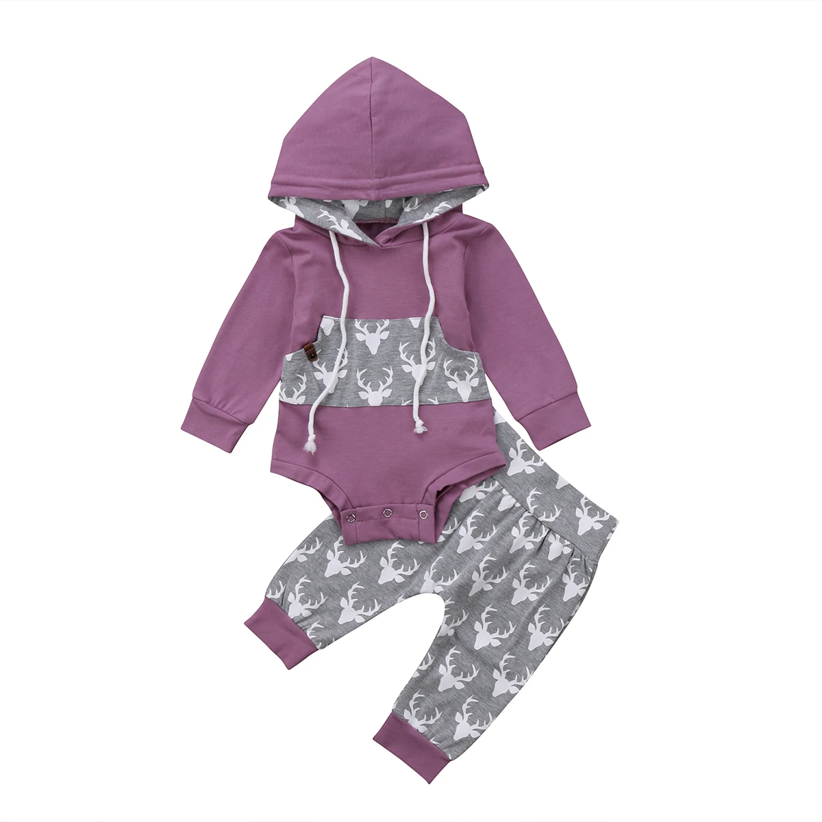 

lioraitiin 0-24M Newborn Baby Boy Girl Fashion Autumn Deer Romper Hooded Tops Pants 2Pcs Outfits Set Clothes