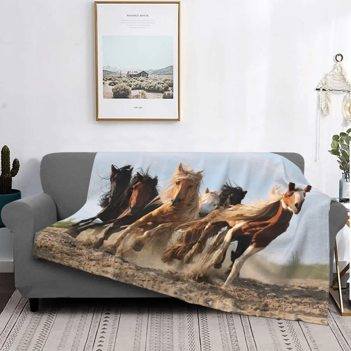 Horse Race Blankets Galloping Animal Lovers Fleece Funny Warm Throw Blanket for Chair Covering Sofa Decoration