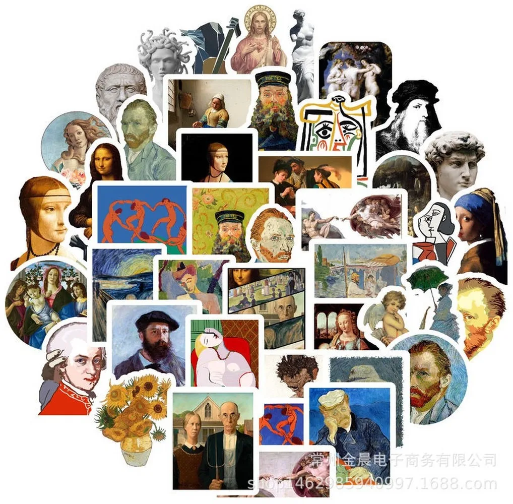 50Pcs Famous Artists Oil Painting Mona Lisa Stickers For DIY Laptop Scrapbooking Graffiti Diary Label Stationery Decor Sticker