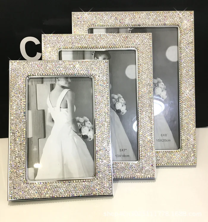 Imagem -02 - Moldura de Foto de Cristal de Strass Polegadas Personalizada Decoração Brilhante Quadro de Foto Casa Mesa