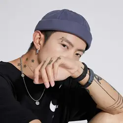 hiphop Mens Retro Docker denim Cap Hat Drawstring Skullcap Beanie Rolled Cuff Brimless Cap
