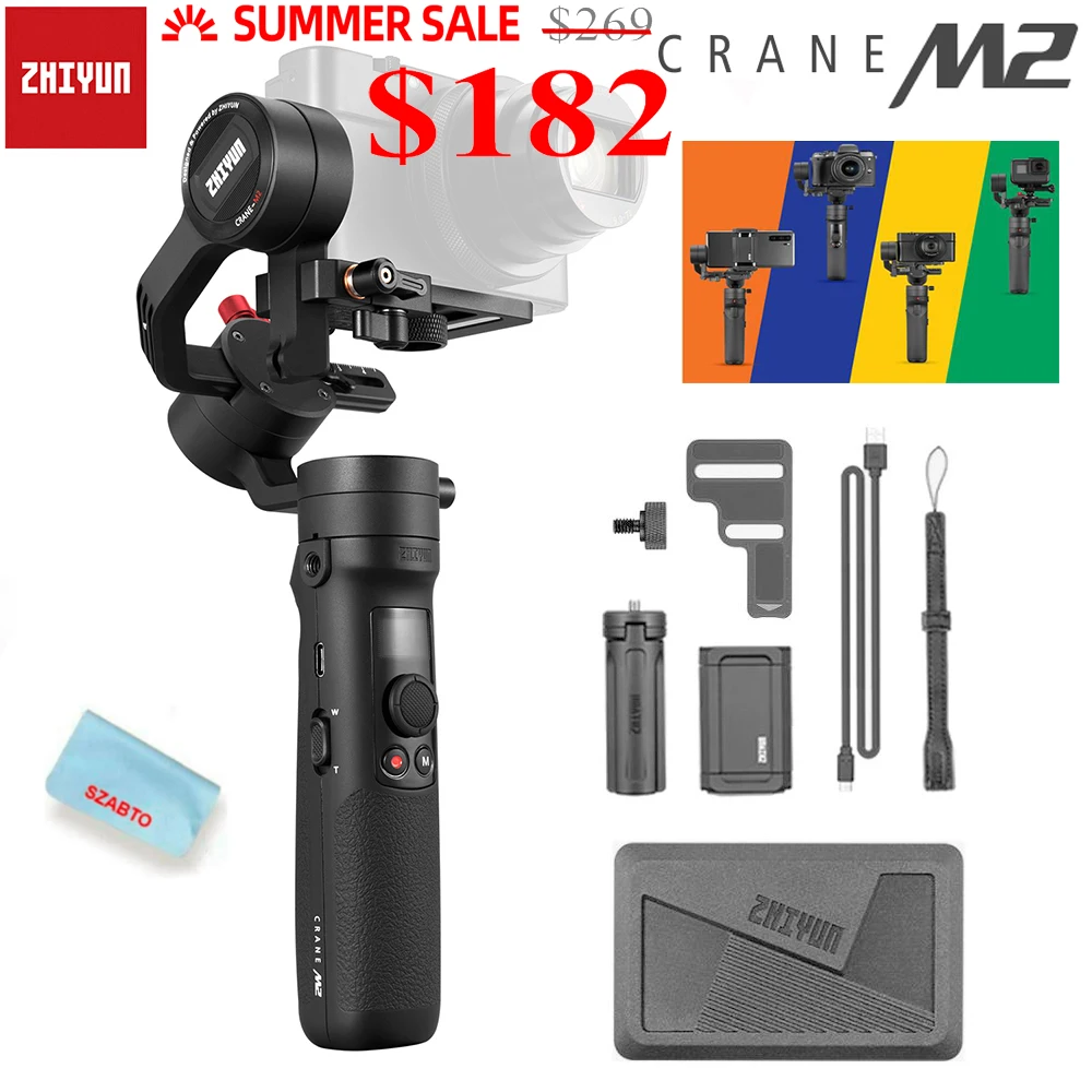 Zhiyun Official Crane M2 3-Axis Handheld Gimbal Stabilizer for Mirrorless Cameras / SmartPhone / ActionCameras / Compact Cameras