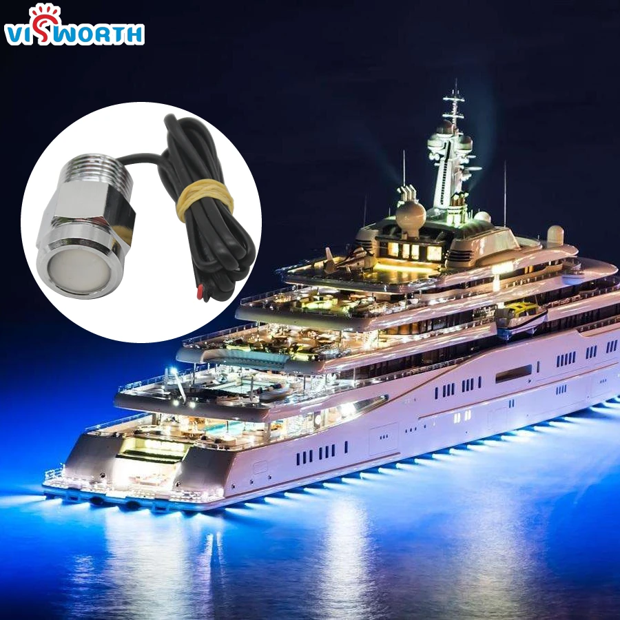 Led Underwater Boat Lamp 12W Led Outdoor Light With Waterproof Connector For Marine Boat Yacht Fishing Blue Cold White Light