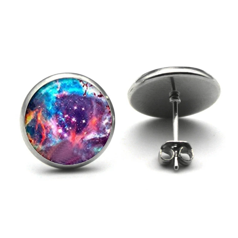 Fashion Galaxy Nebula Stud Earrings Outer Space Ear Studs Astronomy Jewelry Nebula Glass Dome universe Earrings For Women