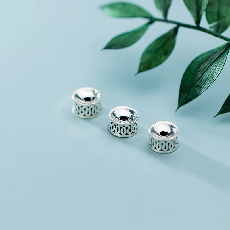 1pc 100% 925 Sterling Silver Curve Design Wheel Loose Beads 7mm Handmade Prayer Space Silver Beads DIY Fancy Jewelry Findings