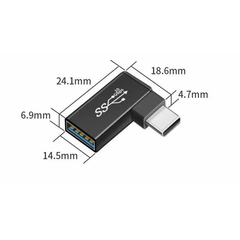 Adaptador USB a tipo C OTG, convertidor macho a tipo c hembra, ángulo de 90 grados para conector USB OTG, USB-C