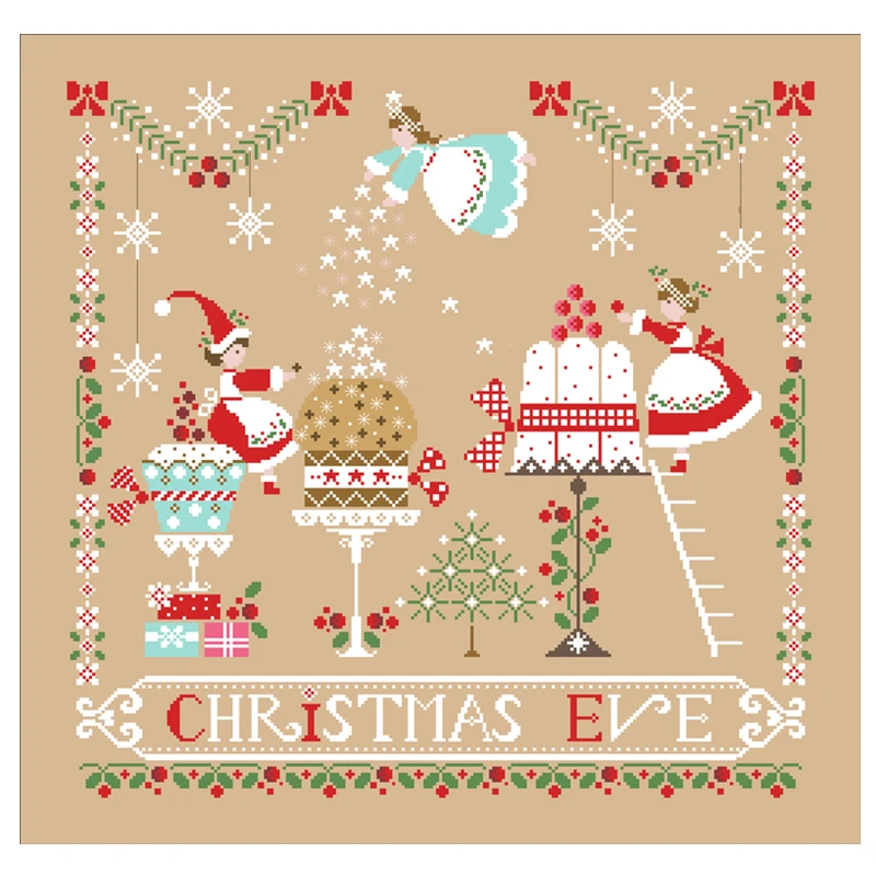 Christmas Eve cross stitch kit cartoon pattern design 18ct 14ct 11ct linen flaxen canvas embroidery DIY needlework