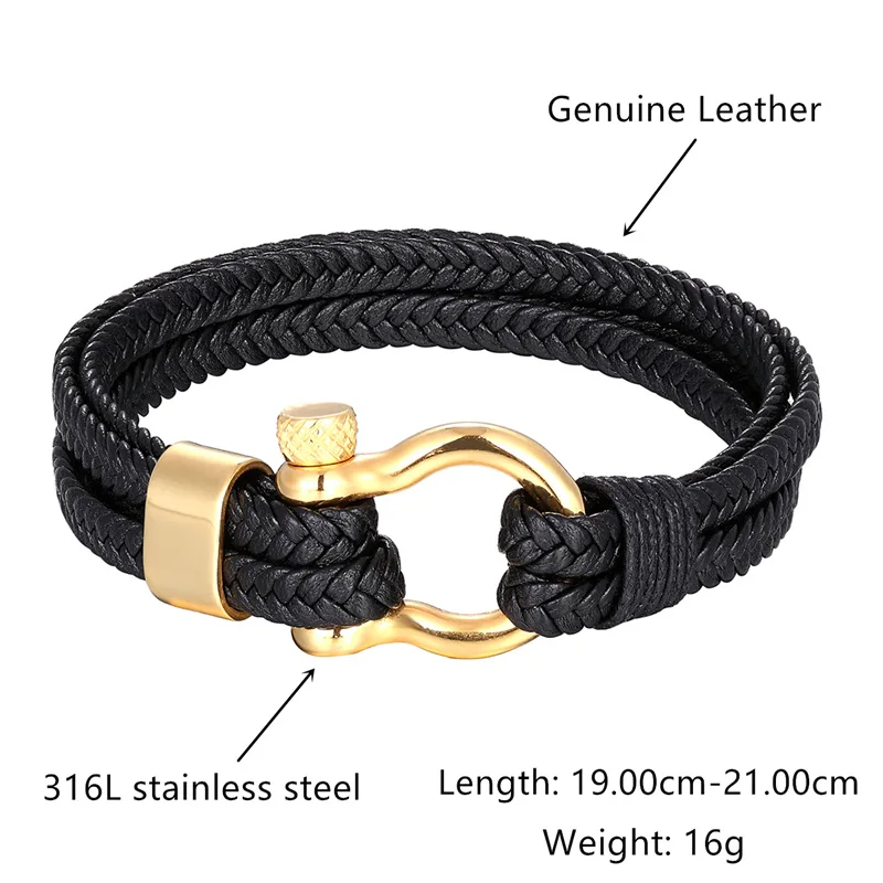 2023 New Fashion Stainless Steel Bracelet Men Punk Genuine Leather Bracelets & Bangles Charm Jewelry Wholesale Pulseira Homens