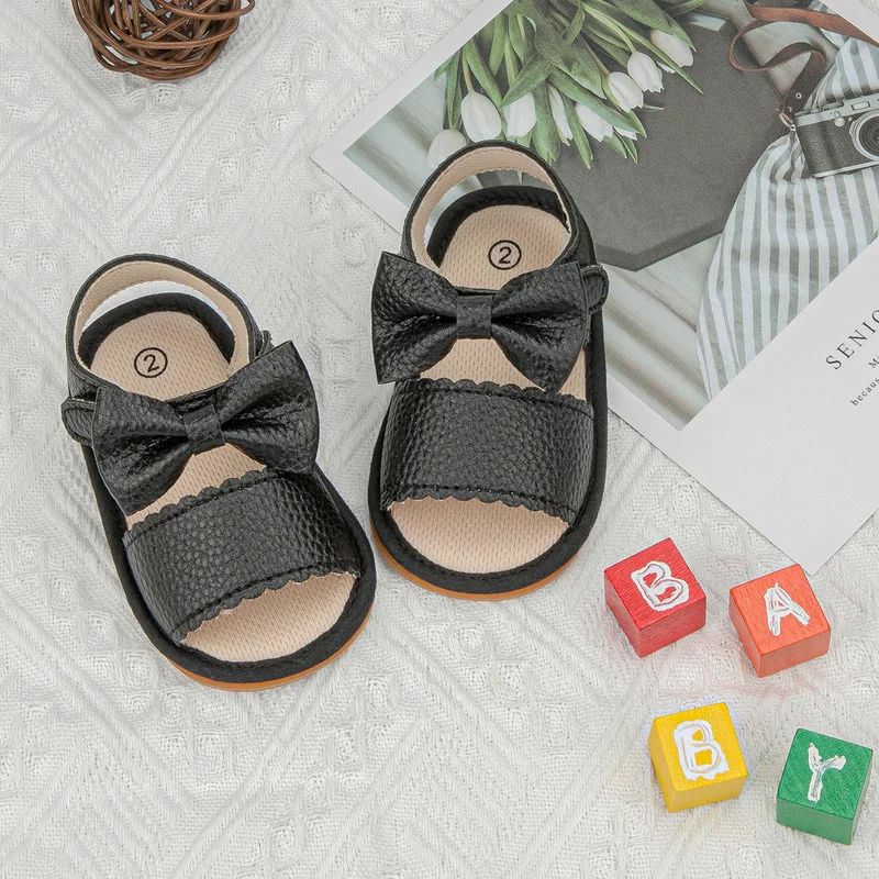 KIDSUN 2021 Summer New Arrival Baby Sandals Infant Girl Princess Cute Bow-knot Leather Rubber Sole Flat Toddler First Walkers