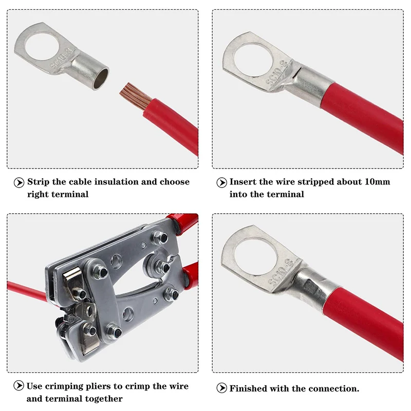 110pcs Cable Lugs Tinned Copper Clips Ring Copper Battery Connections Plug Cable Lugs Tubular Cable Lugs SC10-6  Wire Connecter