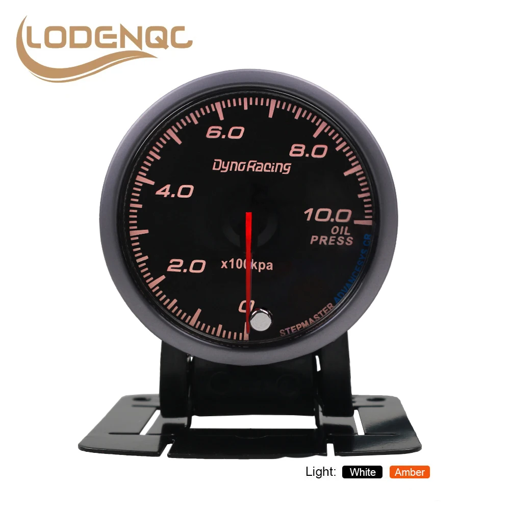 Lodenqc Car Meter 60MM Black Face Oil Pressure Gauge Amber/White Light 0-10 Bar Oil Press Gauge With Peak Function