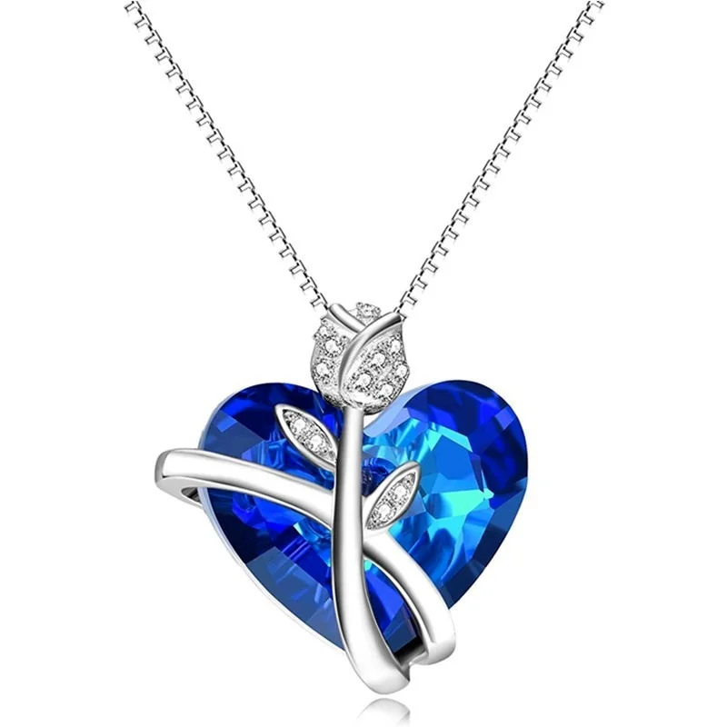 Silver Rose Flower Butterfly Necklaces for Women with Crystals,  Jewelry Gift fors Wife Girl friend