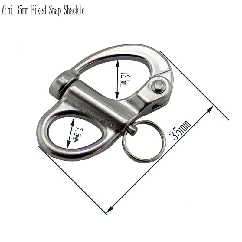 5Pcs 35mm Stainless Steel Mini Fixed Snap Shackle Quick Release Fixed Shackles with Round Ring Marine Boat Rigging Hardware 5pcs