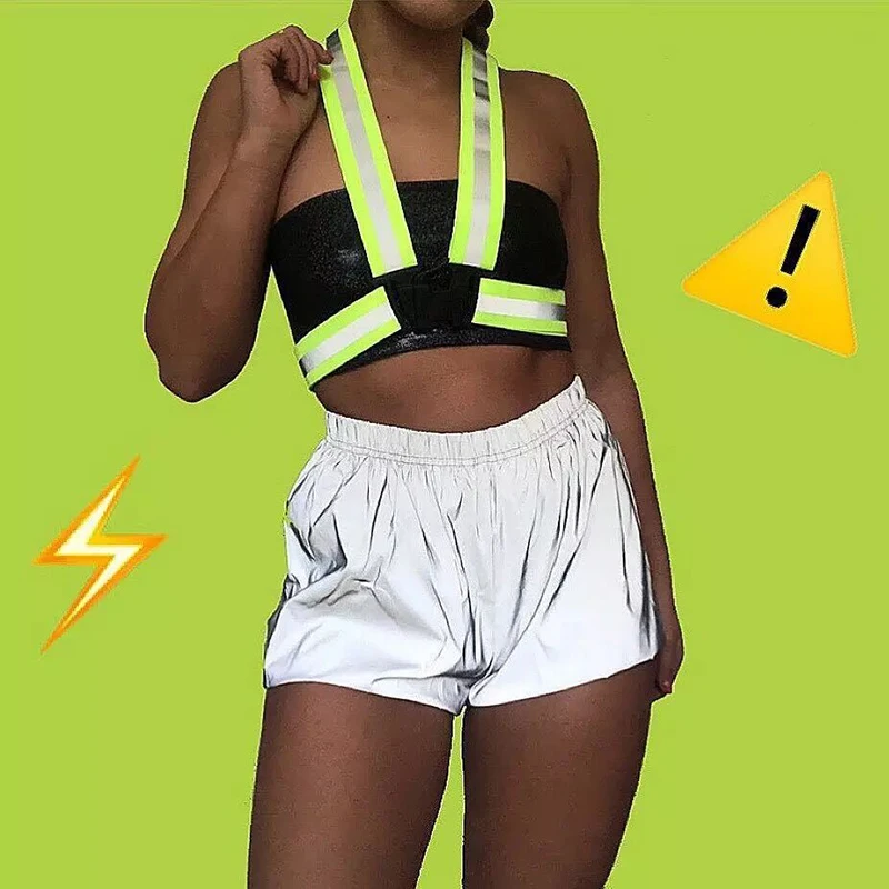 Solid Color Low waist Elastic Waist Sexy Shorts Women Hip Hop Shiny Short Pants Night Light Reflective Shorts  Casual Shorts