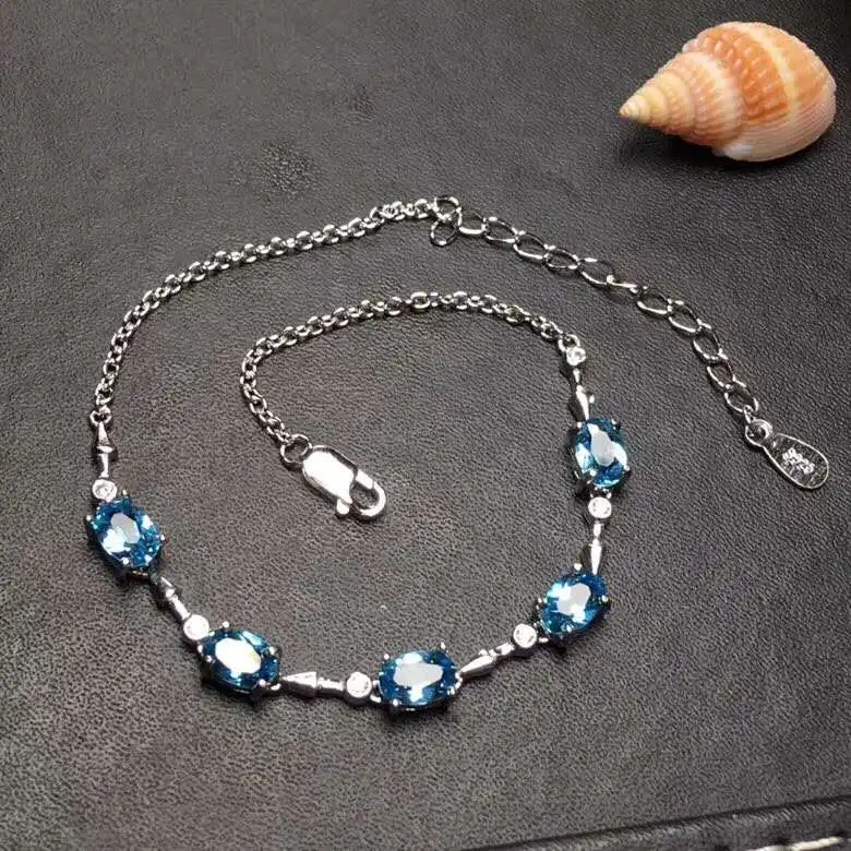 سوار سلسلة توباز حقيقي وطبيعي 100% شحن مجاني توباز طبيعي حقيقي 925 سوار توباز من الفضة الإسترليني