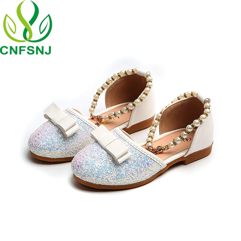 

CNFSNJ fashion new spring Children pearl Shoes Heels Girls Fashion Small Princess Bow tie Soft Bottom Shoes for kids 21-35