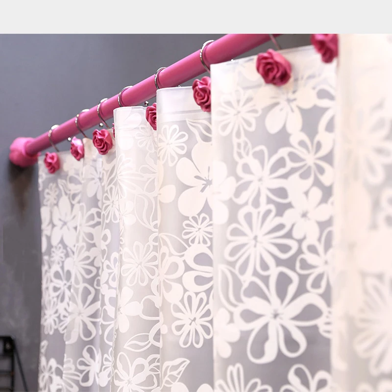 

Fashion Pink Punch-free Shower curtain set with telescopic rod and Curtain Hooks Shower Curtain partition curtain waterproof