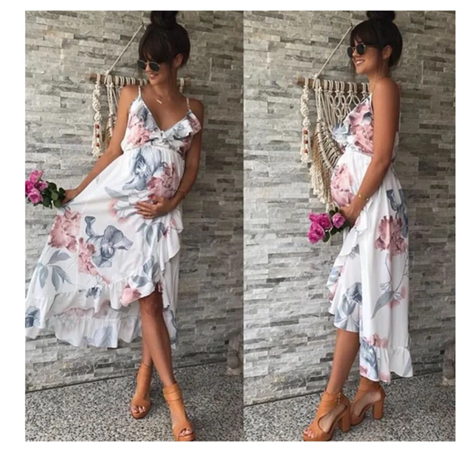 Maternity Dresses Maternity Clothes Floral Printed Ruffles Sundress For Pregnat Women Elegant Pregnancy Dresses Casual