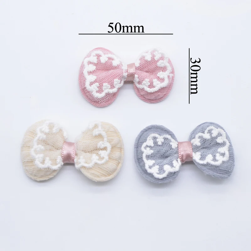 10Pcs 50*30mm Double Lace Mesh Padded Cloth Bowknot Applique for DIY Headwear Clothes Hat Patch Leggings Leg Socks Sewing Decor