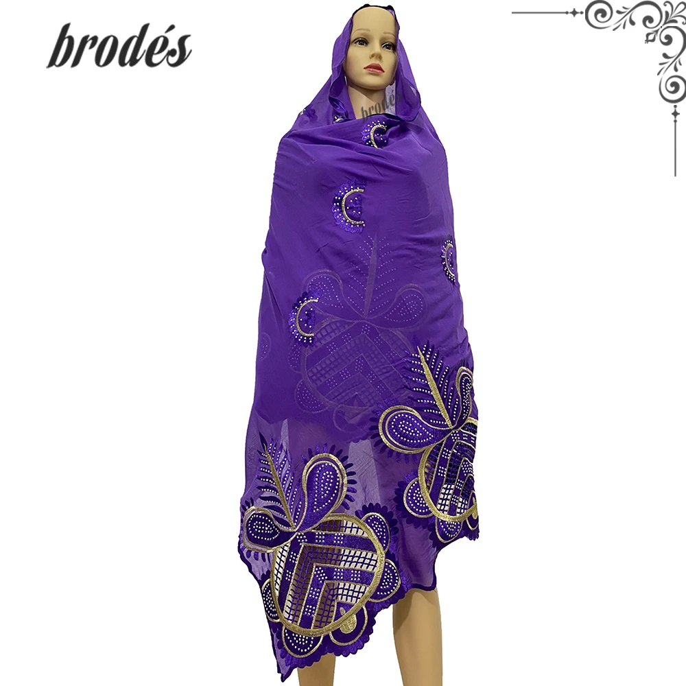 High Quality African Fashion Muslim Women Cotton Scarf Dubai Islamic Hijab Pashmina For Pray Embroider Shawl Wrap Soft Turban