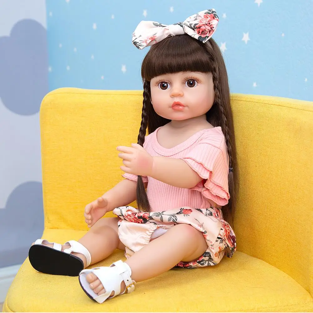 Keiumi 55Cm Mooie Pop Reborn Baby Pop Vol Siliconen Body Boneca Kan Bad Realistische Collection Krullen Kids Playmate Doll speelgoed