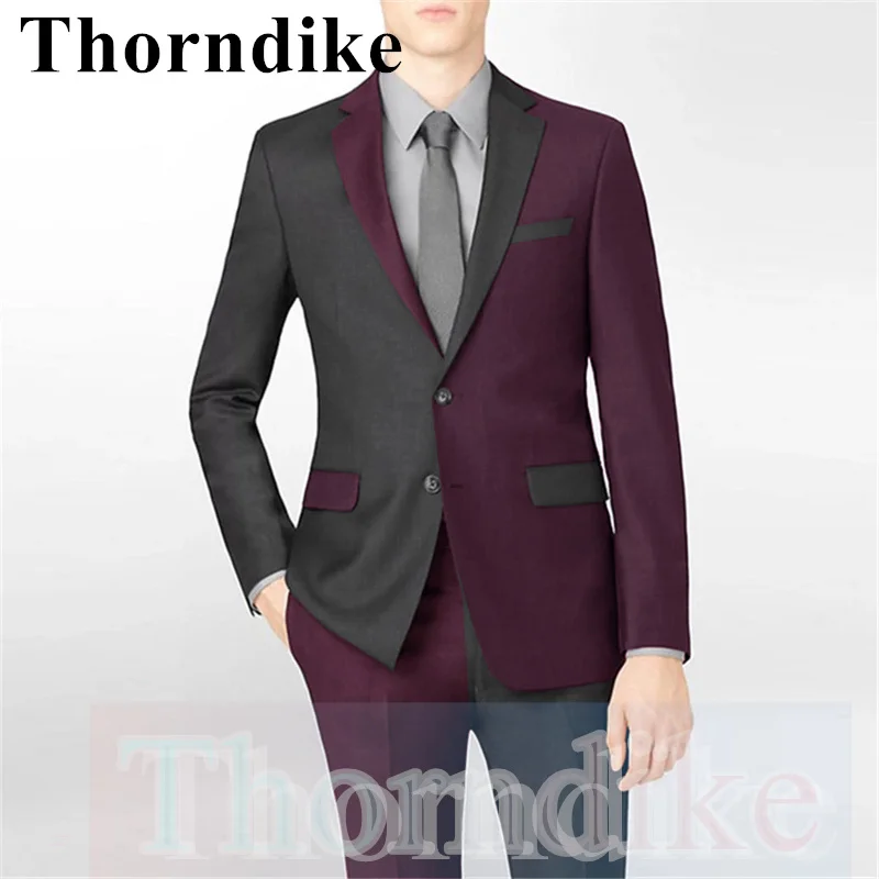 

Thorndike Single-breasted Mens Suits Patchework Elegant Wedding Prom Tuxedo Suit for Men 2pcs Blazer Jacket Pants Costume Homme