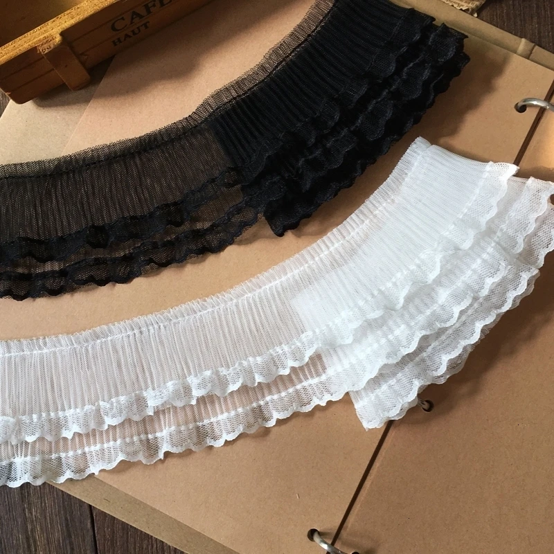 White Black Elastic Mesh Pleated Tulle Lace Fabric Embroidered Ribbon Trim For DIY Crafts Curtains Garment Dress Supplies Renda