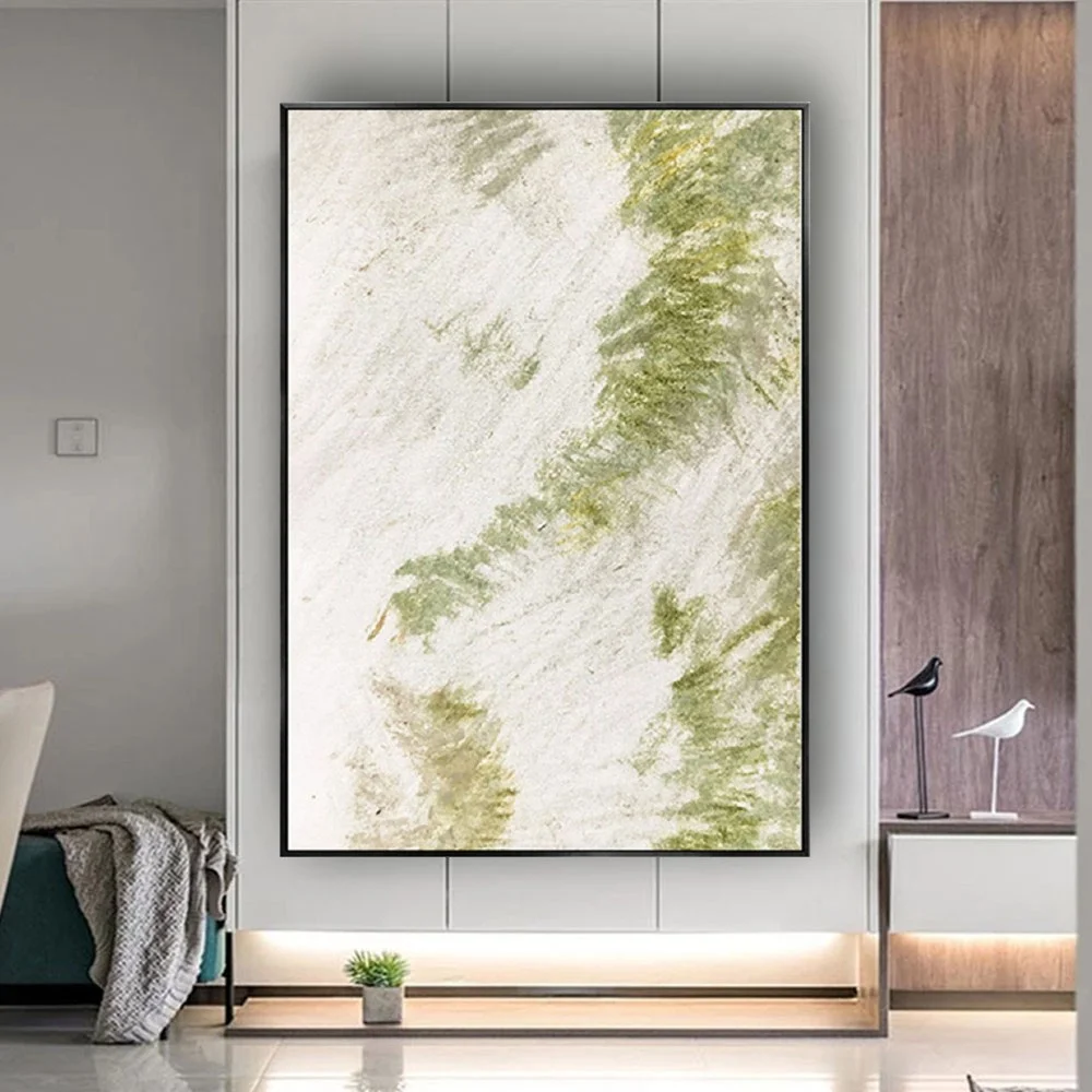 

100% Hand-Pained Nordic Green Leaves Canvas Picture Modern Wall Art Moss Oil Painting Mural Decor Living Room Bedroom Exhibits