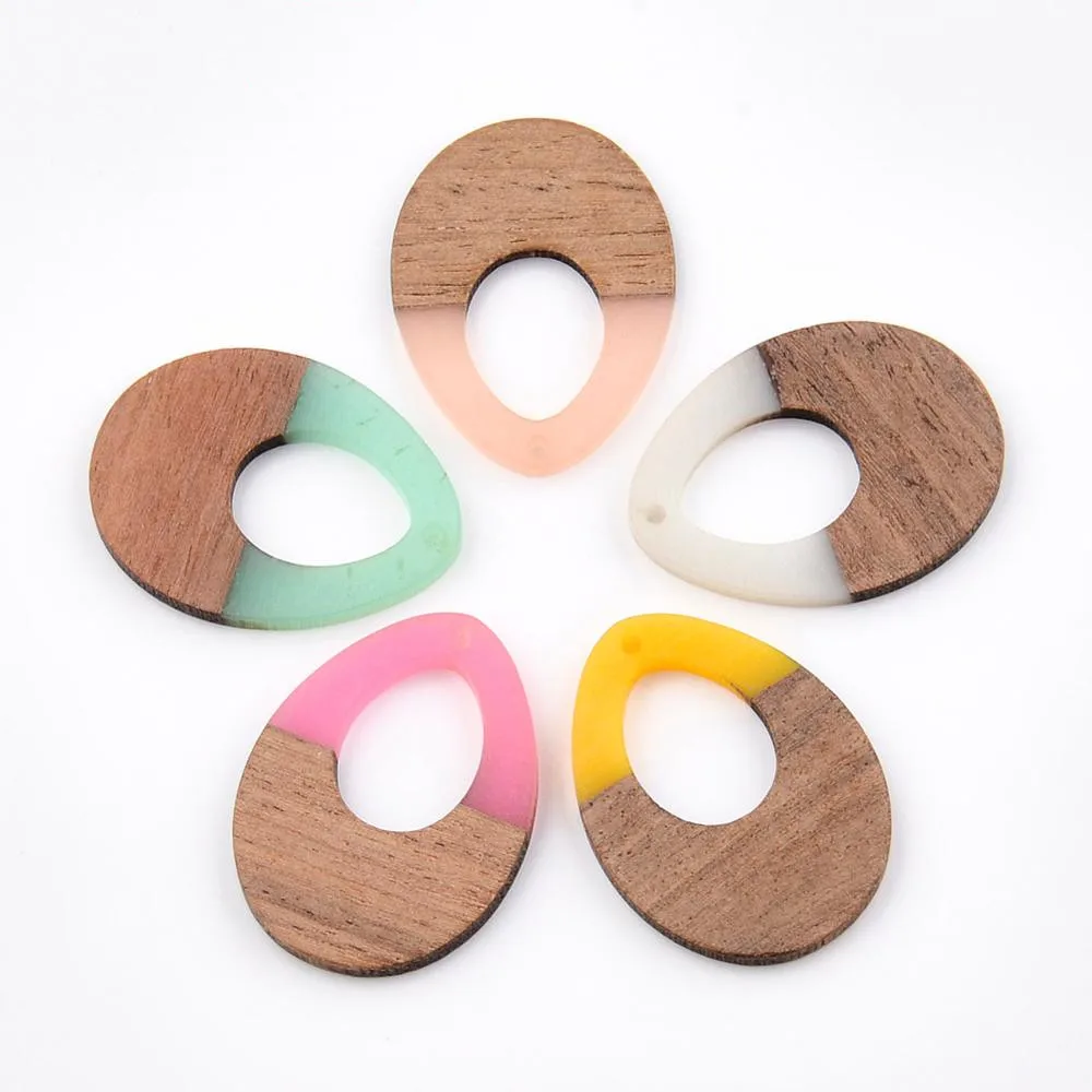 10 sztuk tworzenia biżuterii puste kropelki Charms ręcznie robione Vintage naturalne drewno z wisiorkiem z żywicy projekt na bransoletkę kolczyk