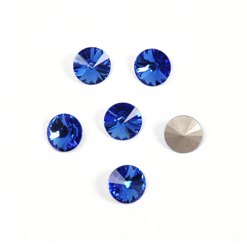 YANRUO 1122 All Sizes Sapphire Rivoli Sewn Stones DIY Strass Glass Crystal Point Back Blue Rhinestones For Crafts